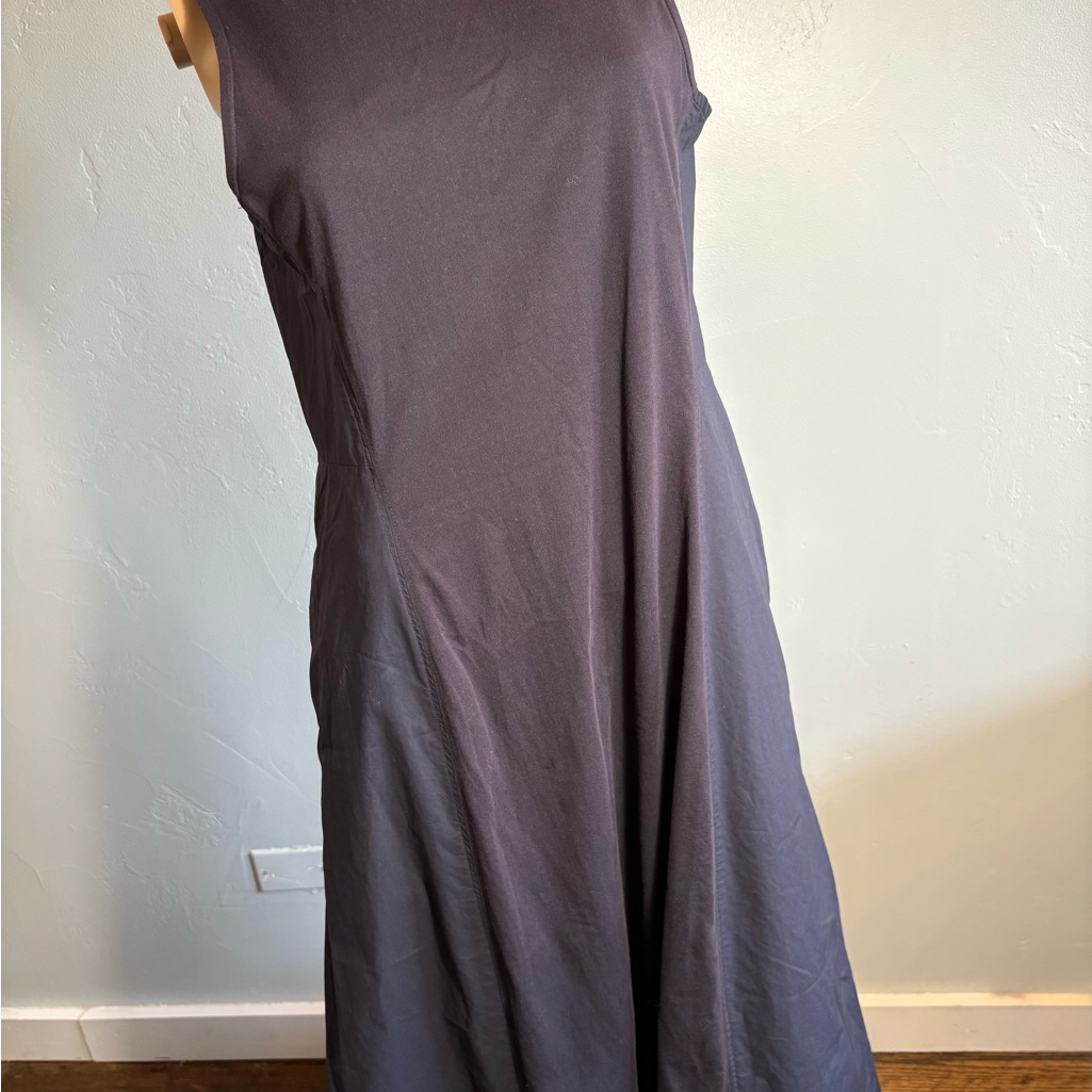 Cos 100% Cotton Black And Navy Sleeveless Midi Dress Size Medium